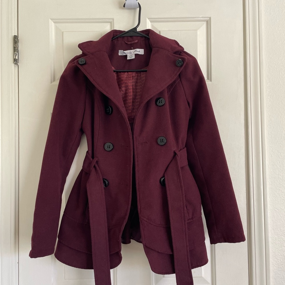 Maroon Double-Breasted Pea Coat